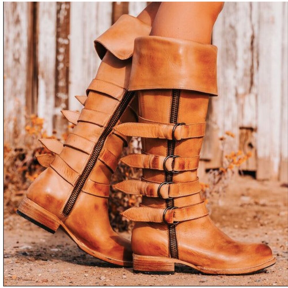 Freebird Shoes RISKY Tall Leather Buckle Boots in Wheat Women’s Size 7